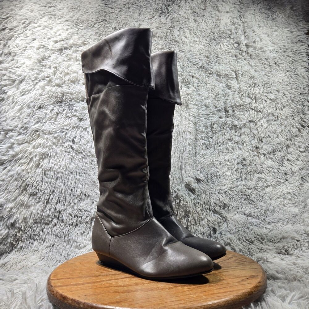 Staphor Ella Wedge Boots Women Size 7 Retro Bohemian Brown Synthetic Knee High